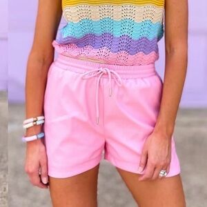 Entro Light Pink Faux Leather Shorts